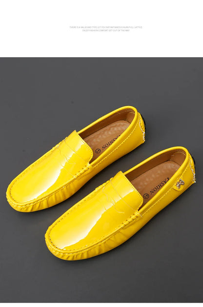 Patent Leather Beanie Shoes Men's New Spring and Summer Large Size Patent Leather Casual British Leather Shoes Women's Slip-On Lazy Casual Shoes Handmade Shoes