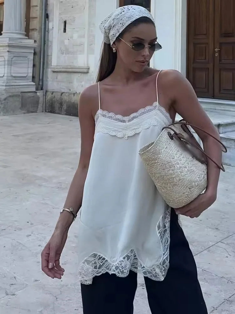 2025 New Women Cami Top Heart Neck Lace Trim Sleeveless Casual Sexy Summer Party Fashion Multi Color