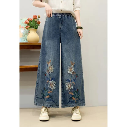 Retro Embroidered Denim Ethnic Jeans