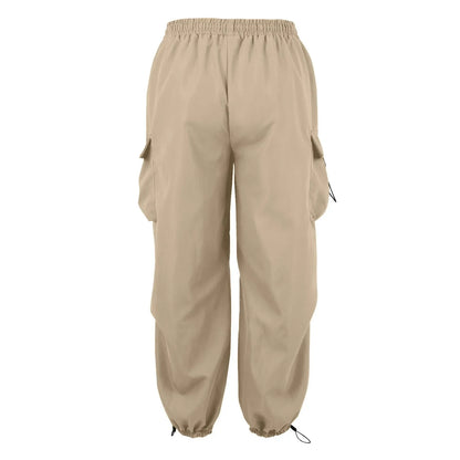 Cool Streetwear Versatile Quicky Drying Wide Leg Low Waist Drawstring Cargo Trousers Fashion Daily Casual Pockets Pants For Male