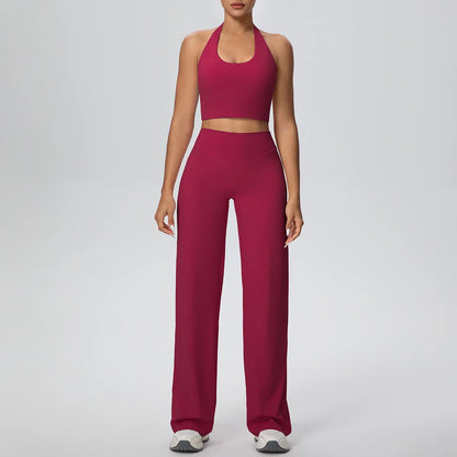 2PCS Woman Backless Hanging Neck Bra and Pants Yoga Set Summer Breathable Gym Sports Running Workout Top Hot Sales Yoga Set