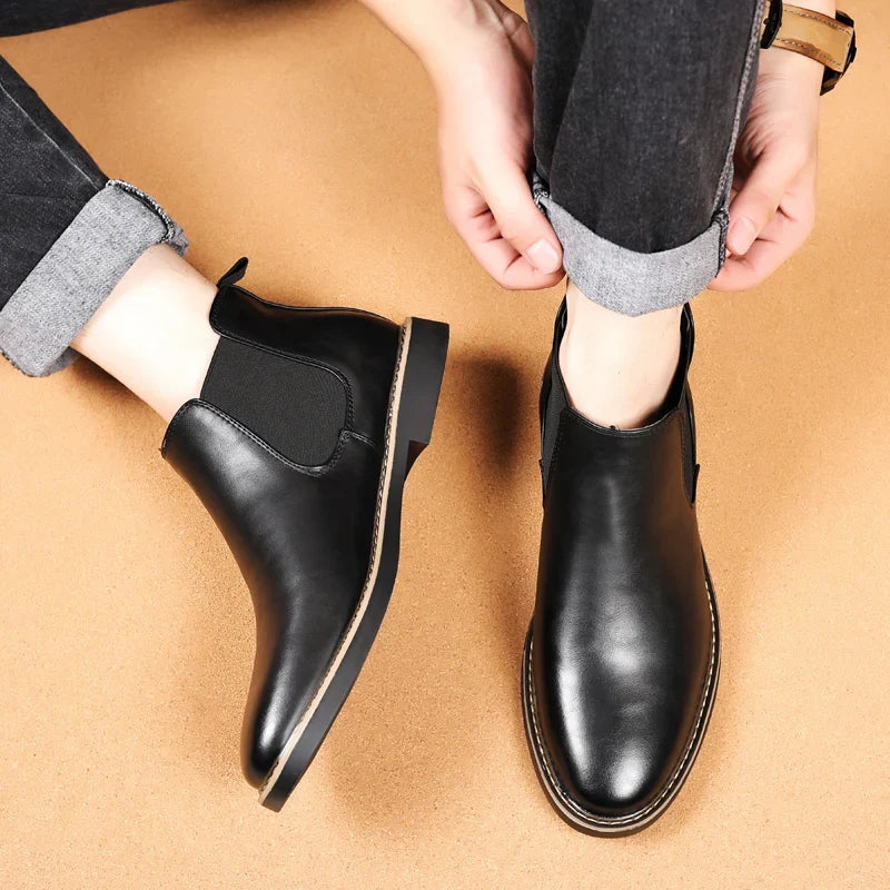 39~47 Men Chelsea Boots Brand Retro Comfortable PU Leather Ankle Boots Men 2025 Fashion Black Brown Mens Boots