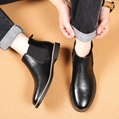 39~47 Men Chelsea Boots Brand Retro Comfortable PU Leather Ankle Boots Men 2025 Fashion Black Brown Mens Boots