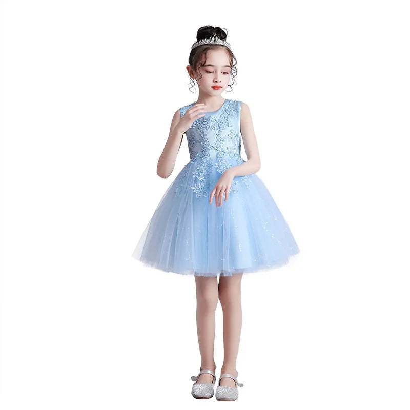 Summer Children Girls Sundress Young Teenagers Girls Sleeveless Princess Evening Dress 3-12Y Kids Girls Puffy Tulle Dress
