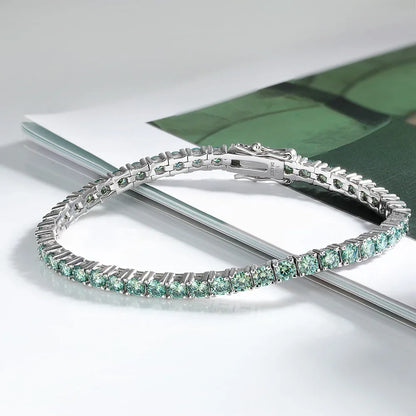 3mm Green Moissanite Tennis Bracelet for Women Man Anniversary Gift S925 Sterling Silver Bracelet Plated 18k Hand Chain