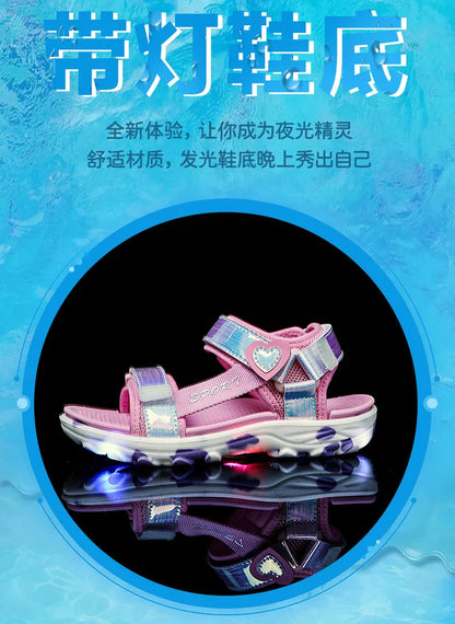 Girls' LED Sandals Children's Toddler Sports Beach Blue Pink Girls' Soft Shining Shoes Outdoor Soft Anti-Slip Princess LED Shoe