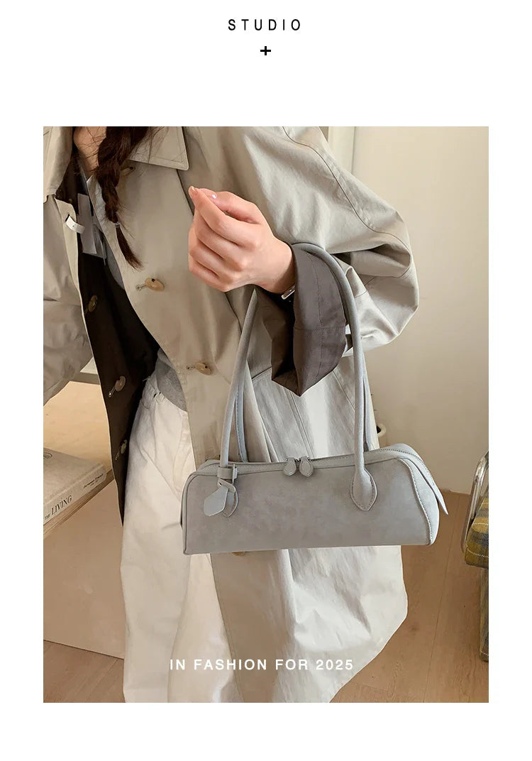Vintage Suede Long Shoulder Bag 2026 New Women Shoulder Bag Luxury Ladies Handbag Female Commuter Shopping Underarm Bag
