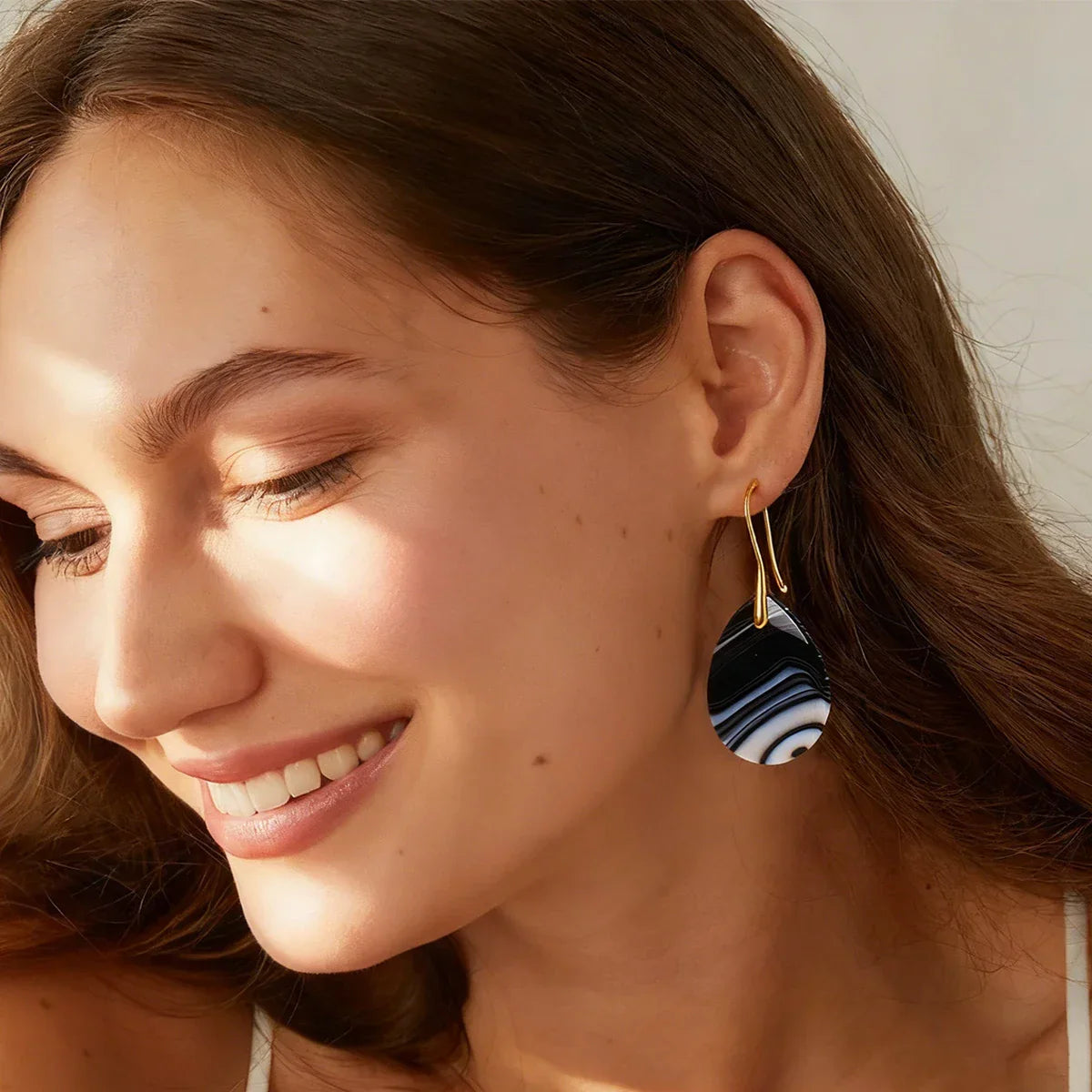 Natural Stone Pendant Women's Teardrop Earrings Elegant Gem Jewelry Creative Gift Black Obsidian Amethyst Rose Quartz Earrings