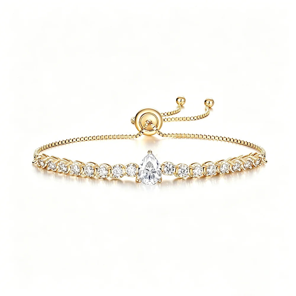 2.5mm Waterdrop Moissanite Tennis Bracelet With Pear Cut Lab Diamond Adjustable Wrist Chain S925 Silver for Women Party Jewelry