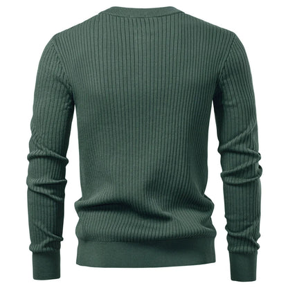 Button Placket Polo Shirt Men Ribbed Stripe Long Sleeve Contemporary Fit Minimalist Autumn Winter Premium Business Top
