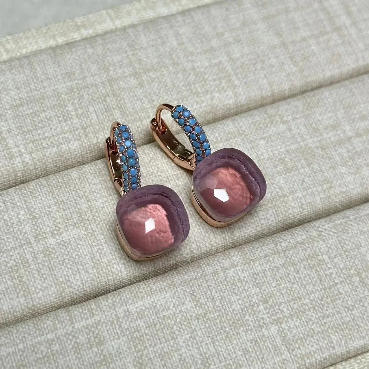 10.6mm Nudo Earrings Inlay Turquoise Zircon For Women Blue Topaz Drop Candy Square Crystal Earring Fashion Jewelry Gift
