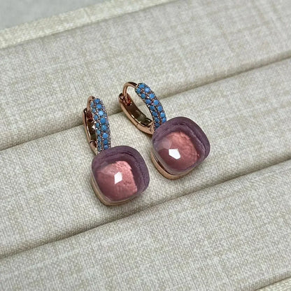 10.6mm Nudo Earrings Inlay Turquoise Zircon For Women Blue Topaz Drop Candy Square Crystal Earring Fashion Jewelry Gift