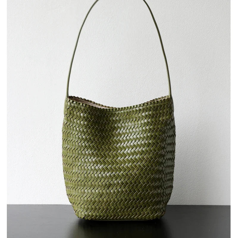 luxury woman handbagNew high end Hand-woven genuine leather women's bag large capacity shoulder tote bag underarm bag bucket bag