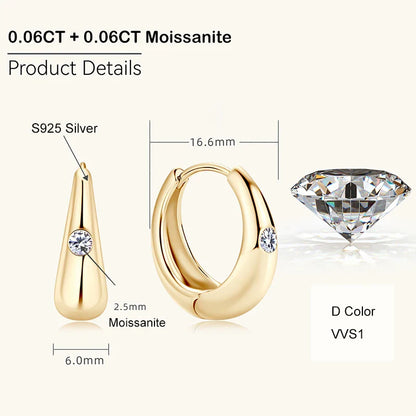 Premium Real 0.12cttw Moissanite Hoop Earrings for Women Girls S925 Silver Earring Party Fine Jewelry Small Ear Buckle Gift