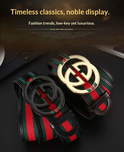 2026 New Unisex Red Green Stripe Belt 3.8cm - Durable Canvas Designer Waistband with Metal Logo, Trendy & Wear- Resistan