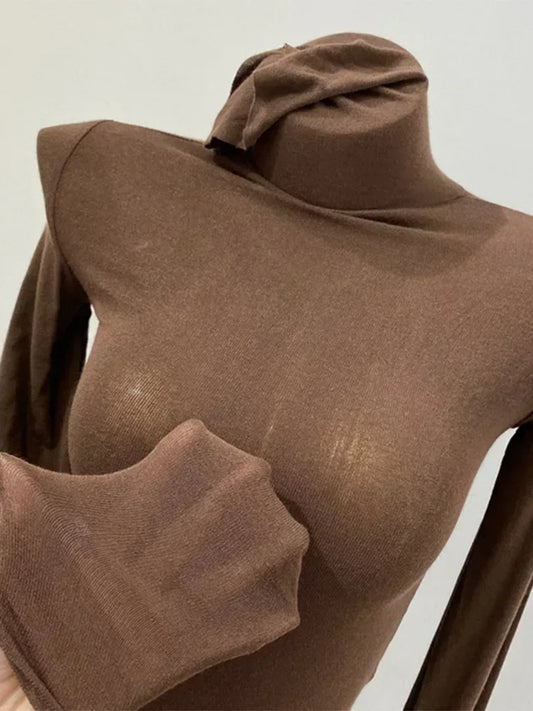 Slim High Quality Plain T Shirt Women Cotton Elastic Basic Female Tops Long Sleeve Sexy Thin T-shirt See Through