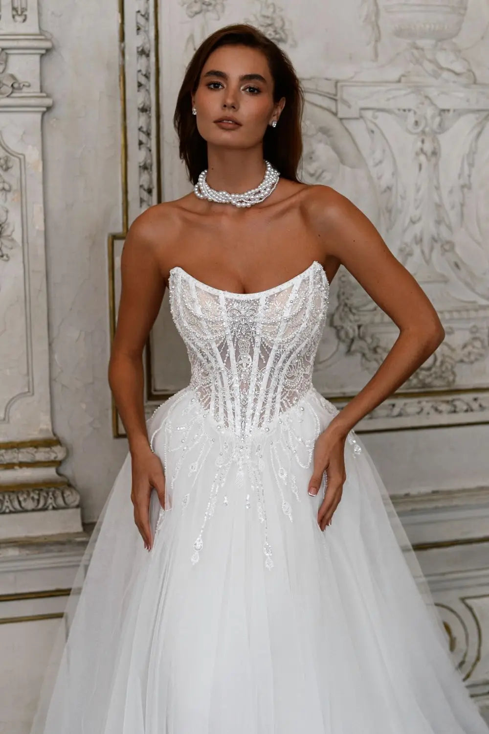 Neckline Beaded Lace Bridal Grown A Line Wedding Dresses Sweep Train Custom Made 2025 Vestido De Noival