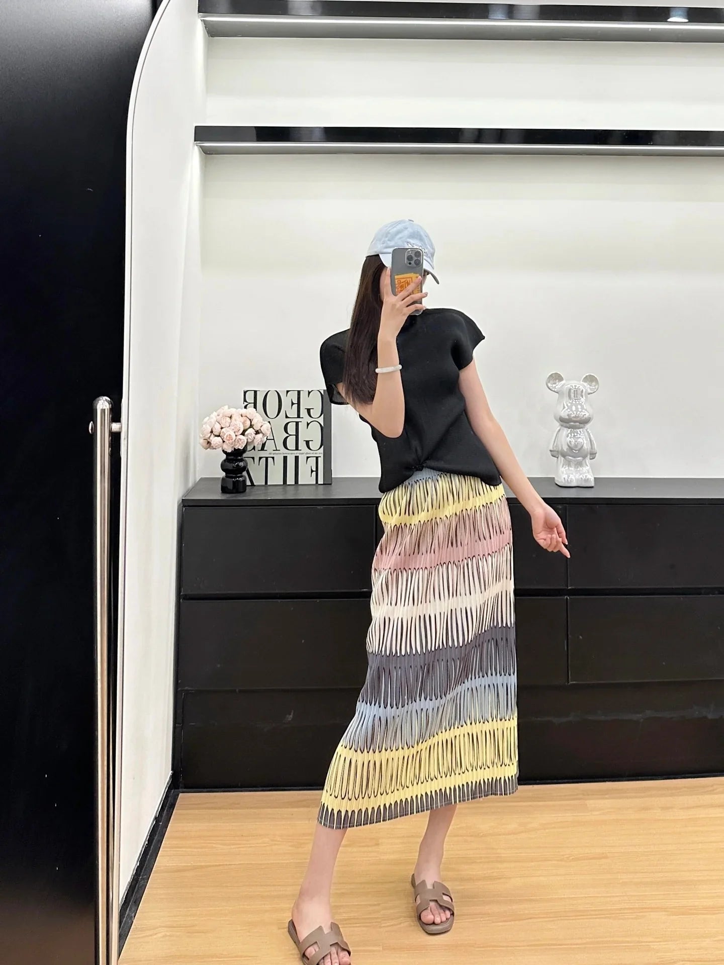 Miyake Pleated Striped Half Skirt 2025 Summer New Fashion Temperament Loose Thin Design Half Skirt