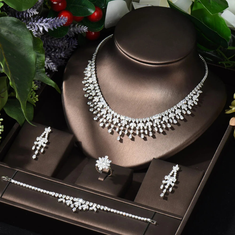4pcs Necklace and Earrings Set AAA Cubic Zircon Jewelry Set for Dubai Nigeria Women Bridal Wedding Accessories N-119