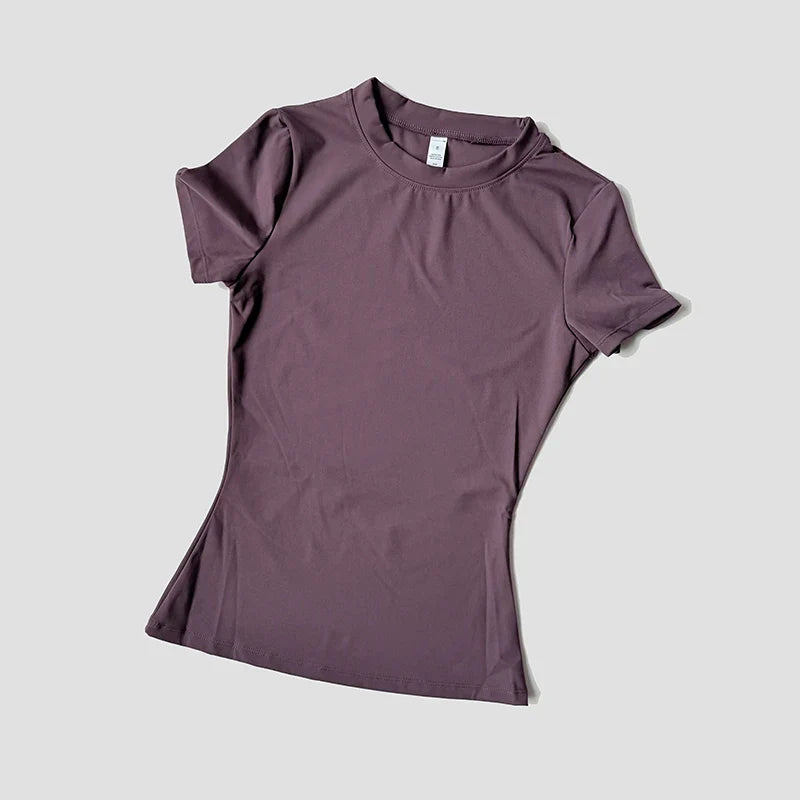 Women Solid Color Dry Fit Short Sleeve Crew Neck Athletic T-Shirt Fashion Casual Tee Suitable For Daily Running Workout Gym Top