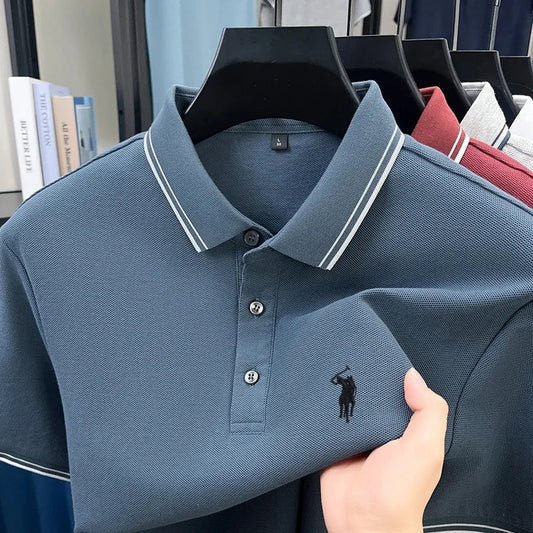 Fashion brand 100% cotton summer new item men's original pony embroidered polo shirt comfortable and breathable short sleeve top