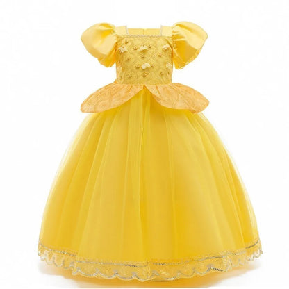 Girl Princess Dress Beauty And Beast Cosplay Costume Belle Praty Yellow Luxury Wedding Ball Gown Kid Carvinal Fancy Clothes