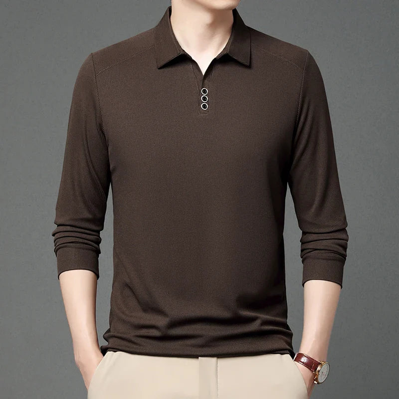 High quality brand long sleeve men's polo shirt autumn fashion customization high-end slim fit top casual business T-shirt