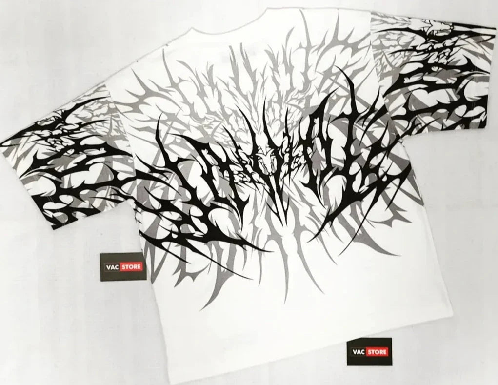 Y2K Cyberpunk Gothic T Shirt Edgy Thorn Texture Print Pure Cotton Streetwear Fashion Graphic Tee Urban Style Comfortable Fit