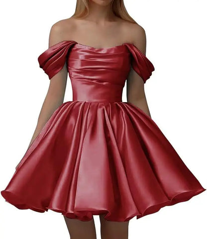 Off the Shoulder Satin Homecoming Dresses for Teens Short A Line Cowl Neck Prom Cocktail Party Gowns HOCO Girls School Dress