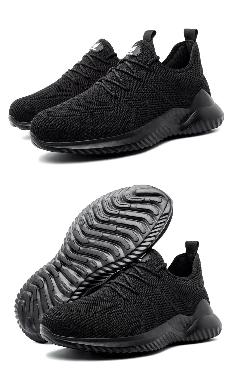 Men‘s Safety Shoes with Steel Toe Puncture Proof Anti-smash Work Sneakers Lightweight Breathable Black Sneakers for Construction