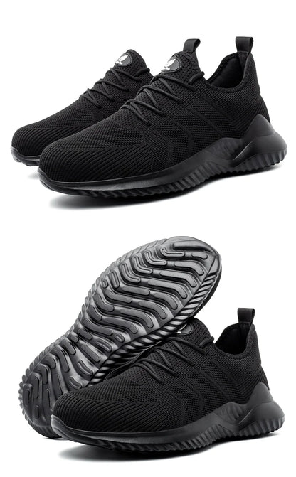 Men‘s Safety Shoes with Steel Toe Puncture Proof Anti-smash Work Sneakers Lightweight Breathable Black Sneakers for Construction