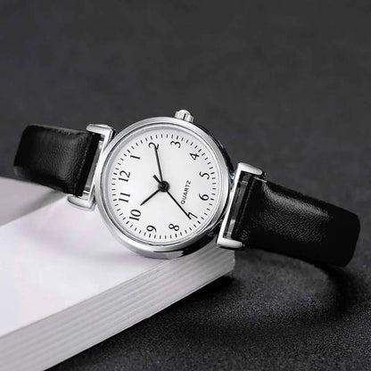 2PCS Fashion Women Quartz Watches Set Simple Small Dial Leather Strap Watch for Girls Reloj Mujer（Without Box）