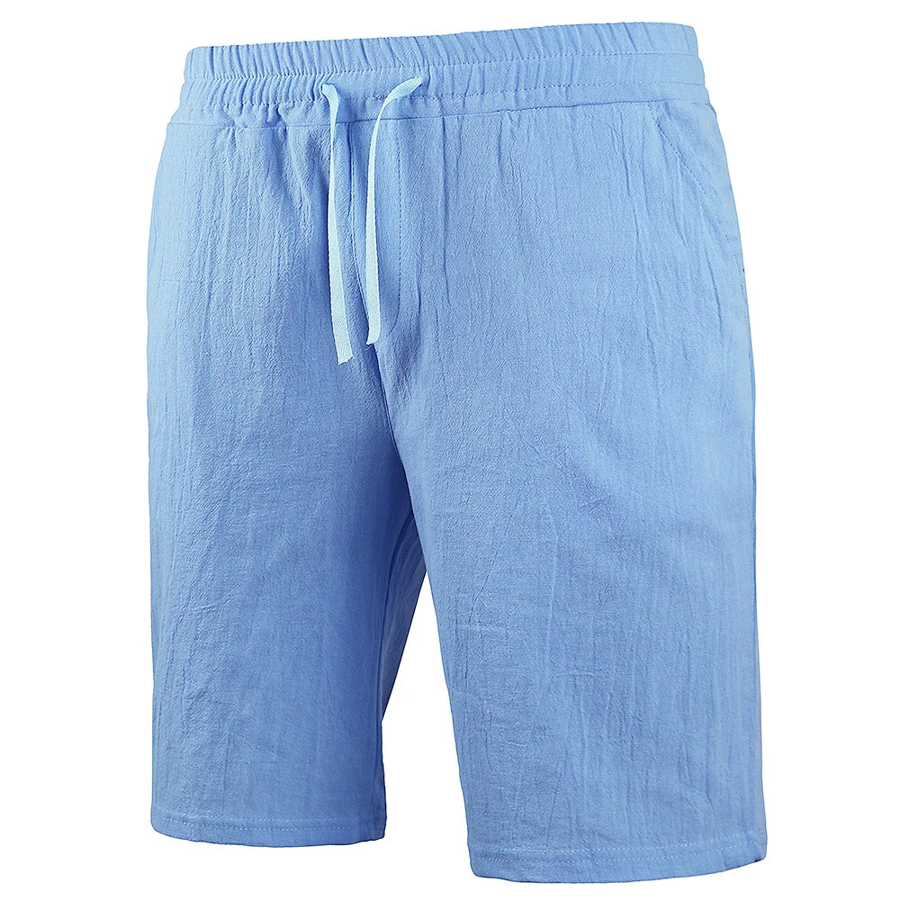 New Men's Cotton Linen Shorts Pants Male Summer Breathable Solid Color Linen Trousers Fitness Streetwear S-3XL
