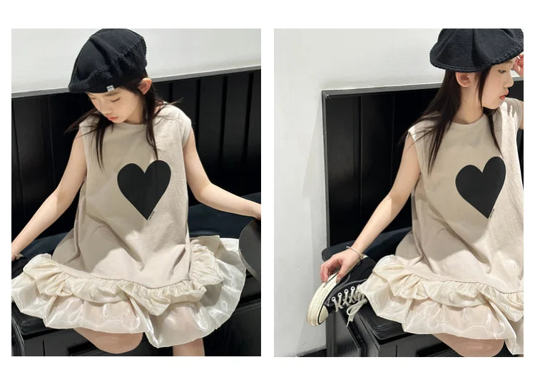 Girl's sleeveless dress new vest dress fluffy little girl princess dress children's summer big child