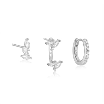 925 Sterling Silver 3PCS Zircon Double Layer Hoop Earrings For Women Minimalism Ins Earrings Fine Jewelry Party Gift