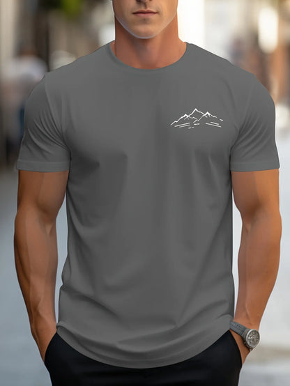 Men's summer 100 cotton fashionable casual sports loose plus size mountain pattern printed round neck short sleeved T-shirt