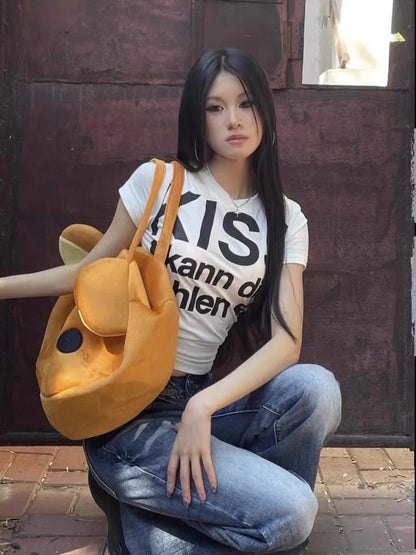 Japanese Y2k Letter Print T-shirt Trashy 2000s Style Crop Top Vintage Harajuku Short Sleeve Tee Shirt American Retro 90s