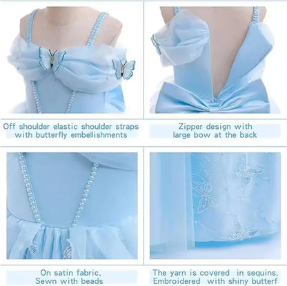 Children's Party Dresses For Girls Elegant Cinderella Princess Dress Kids Girl Butterfly Blue Evening Dress Summer Prom Dress