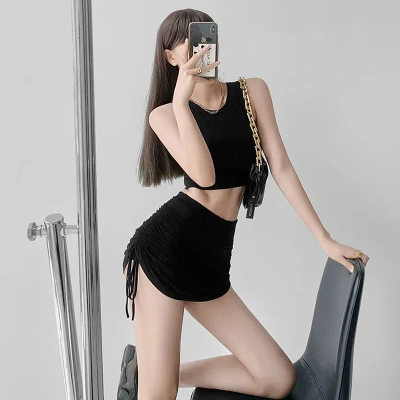 2025 New High Waist Skirts Sexy Elastic Mini Wrap Hip Slim Fit Summer Stretchy Shorts Party Skirts with Drawstring Design