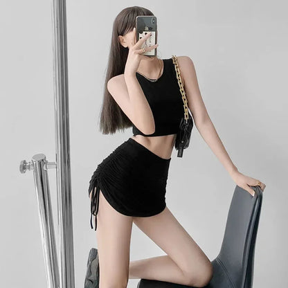 2025 New High Waist Skirts Sexy Elastic Mini Wrap Hip Slim Fit Summer Stretchy Shorts Party Skirts with Drawstring Design