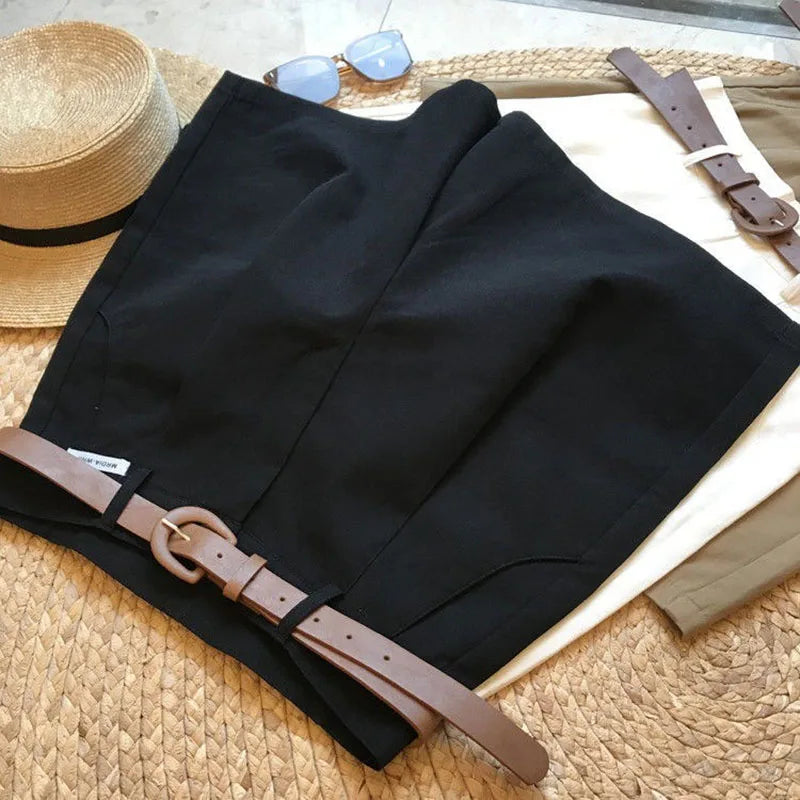Summer new wide leg shorts Thin cotton A-frame shorts Office ladies classic loose casual zipper shorts for women
