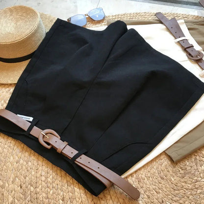 Summer new wide leg shorts Thin cotton A-frame shorts Office ladies classic loose casual zipper shorts for women