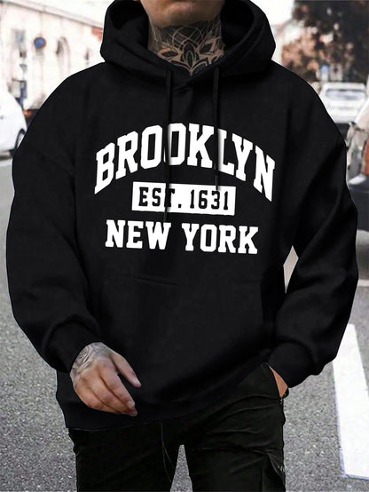 Beooklyn Est 1631 New York Printed Hooded Men Fleece Warm Big Size Hoodies Fashion fur-liner Hoodie Fashion Casual S-XXL Tops