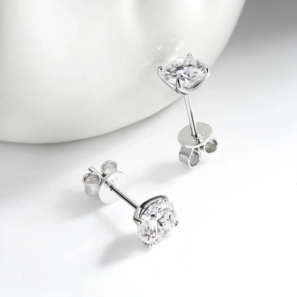 Real 0.2CT-3CT D Color Moissanite Four Claws Stud Earrings For Women Top Quality 100% 925 Sterling Silver Wedding Jewelry