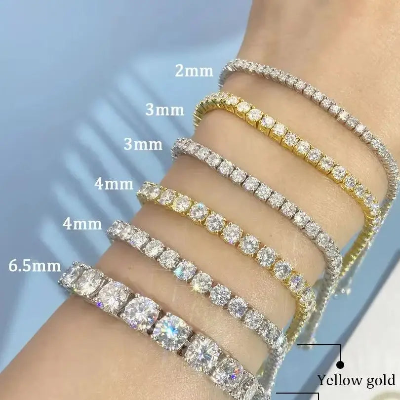 Hip Hop 2 2.5 3 4 5 6.5mm Unisex Moissanite Tennis Bracelet For Women Men 925 Sterling Silver Moissanite Bracelet Fine Jewelry