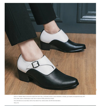 Dress Shoes Man Thick Heel Brogue Leather Men Wedding Party Social Shoe Male Business Casual White Platform Formal Shoes For Men