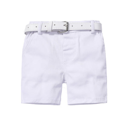 Summer Kids Boys Formal Outfit Suit Crown Printed Shirt with Bow Leather Belt Boy Birthday Party Clothes Set 1 2 3 4 5 6 Years