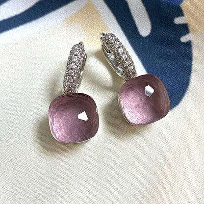 Classic Candy Color Earrings Inlay Transparent Zircon 27Colors Crystal Earrings Platinum Plated Fashion Jewelry For Women
