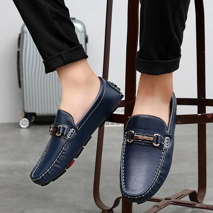 2025 New Handmade Soft Soled Beanie Shoes Men's Korean Style Casual Leather Shoes Social Spirit Boy Brand Lazy Shoes Loafers