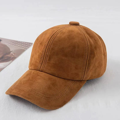 Retro 2025 Men Suede Real Leather Baseball Caps Sheepskin Men Youth Duck Tongue Dad Hats Bombe Adjustable
